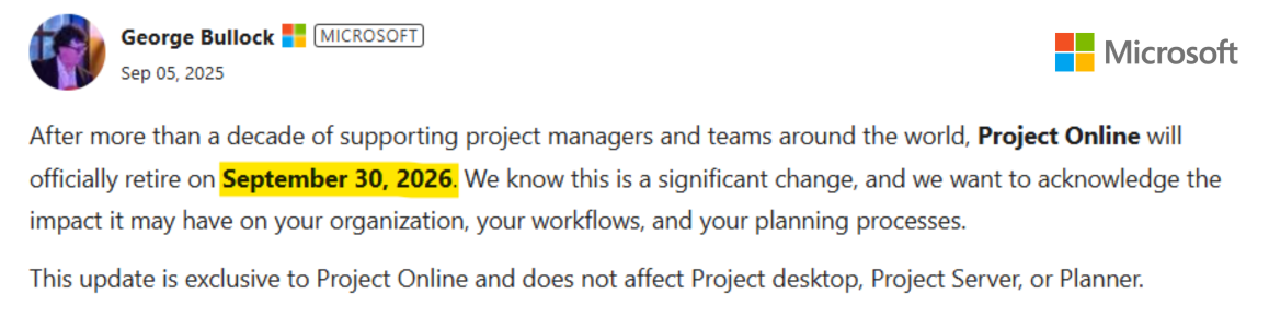 Microsoft Project Online Retirement Official Announcement