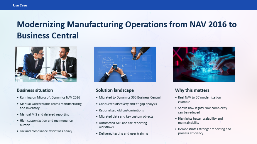 Modernizing Manufacturing Operations from NAV 2016 to Business Central Case Study